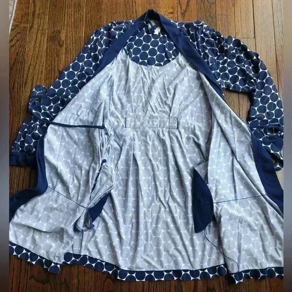 Kate Spade Women’s XS/S Cotton-Blend Navy Blue Polka Dot Robe - Picture 7 of 10